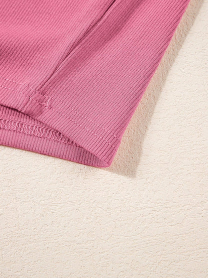 Pink Ribbed Sleeveless Crop Top and Wide Leg Pants Set