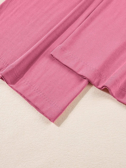 Pink Ribbed Sleeveless Crop Top and Wide Leg Pants Set