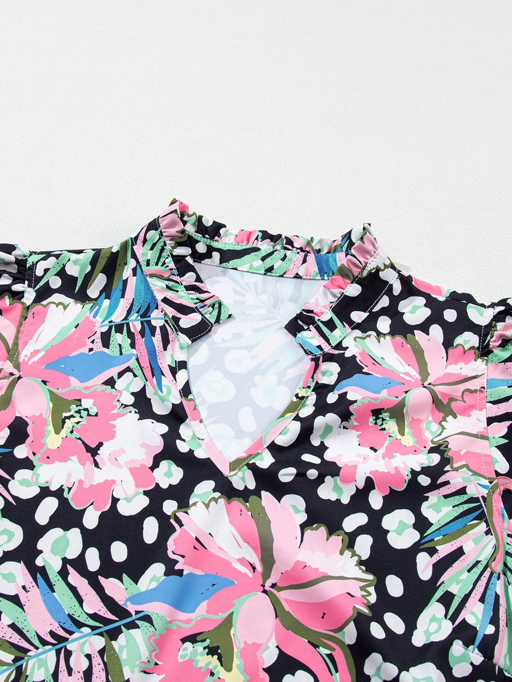 Pink Ruffle Sleeve Ricrac Embellished Floral Mini Dress