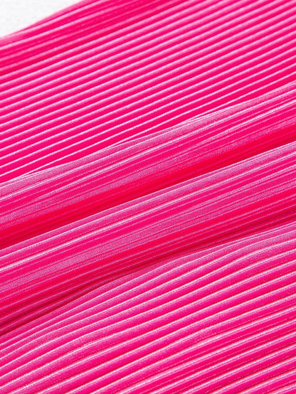 Pink Satin Pleated Short Sleeve Blouse