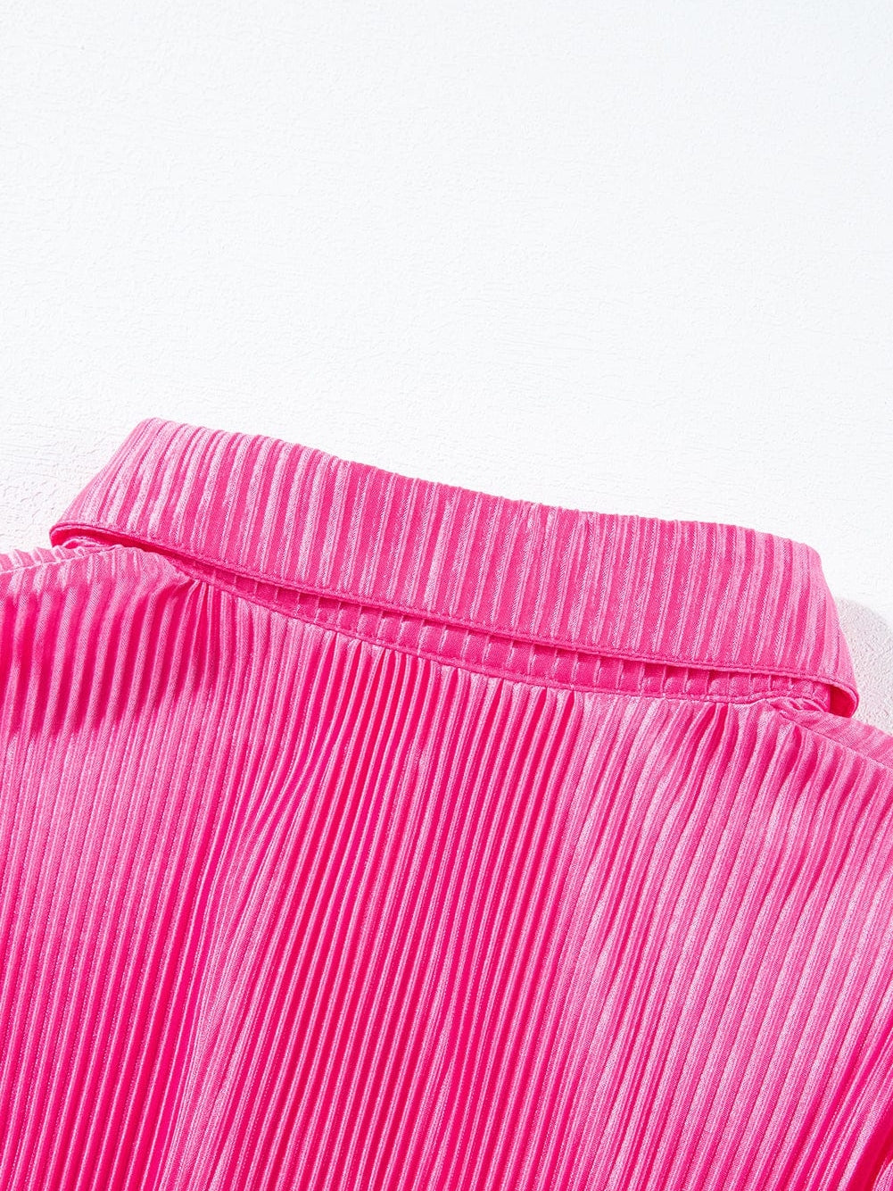 Pink Satin Pleated Short Sleeve Blouse