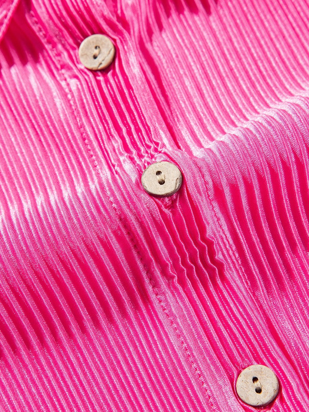 Pink Satin Pleated Short Sleeve Blouse