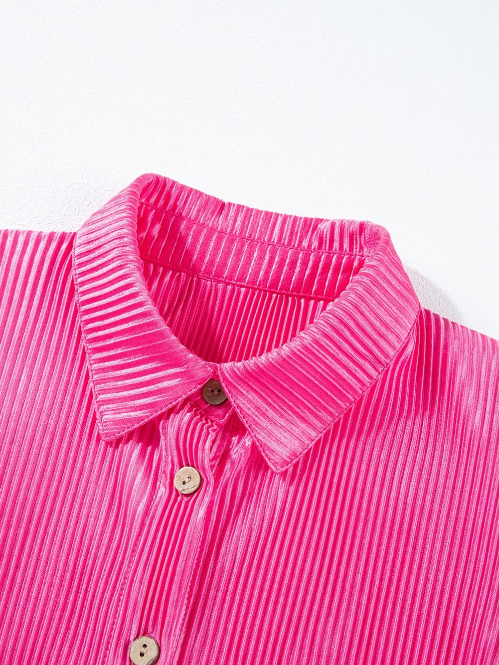 Pink Satin Pleated Short Sleeve Blouse