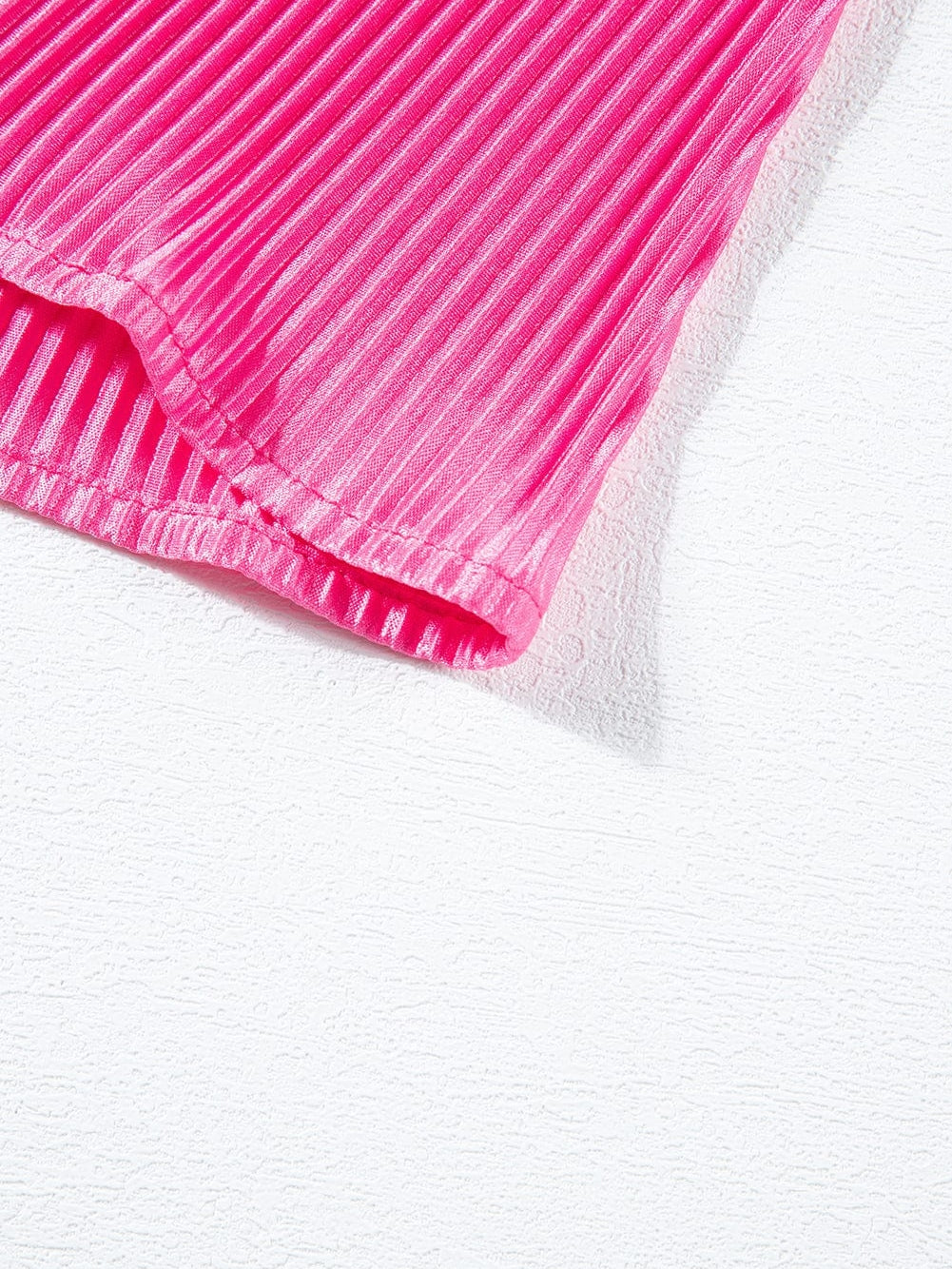 Pink Satin Pleated Short Sleeve Blouse