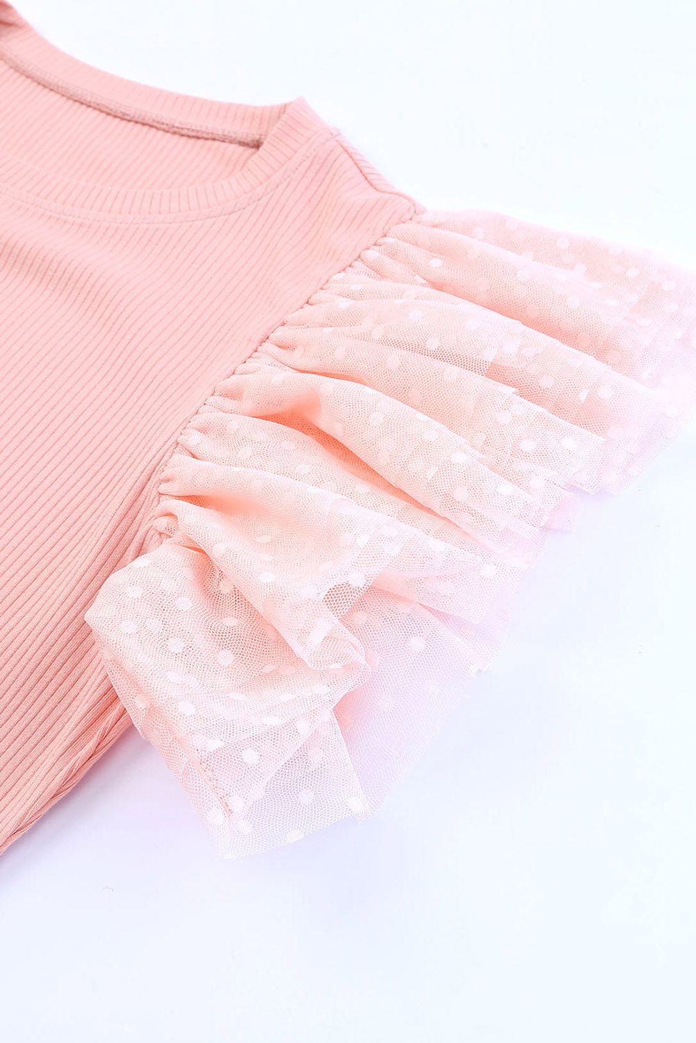 Pink Sheer Mesh Sleeve Ribbed Knit Top