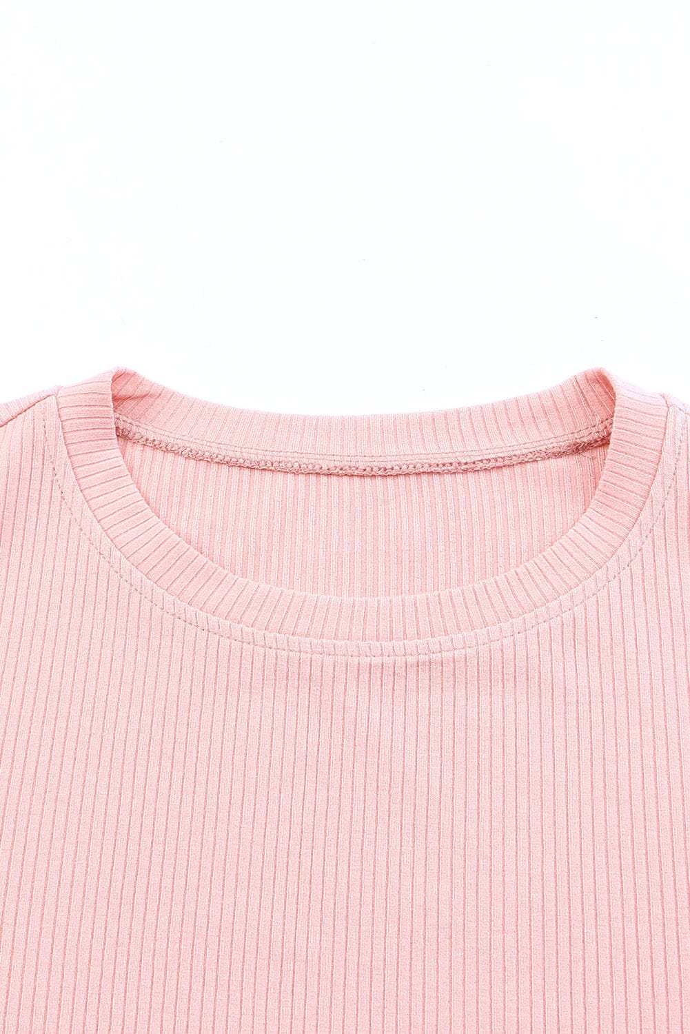 Pink Sheer Mesh Sleeve Ribbed Knit Top