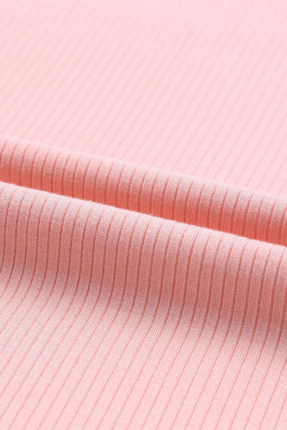 Pink Sheer Mesh Sleeve Ribbed Knit Top