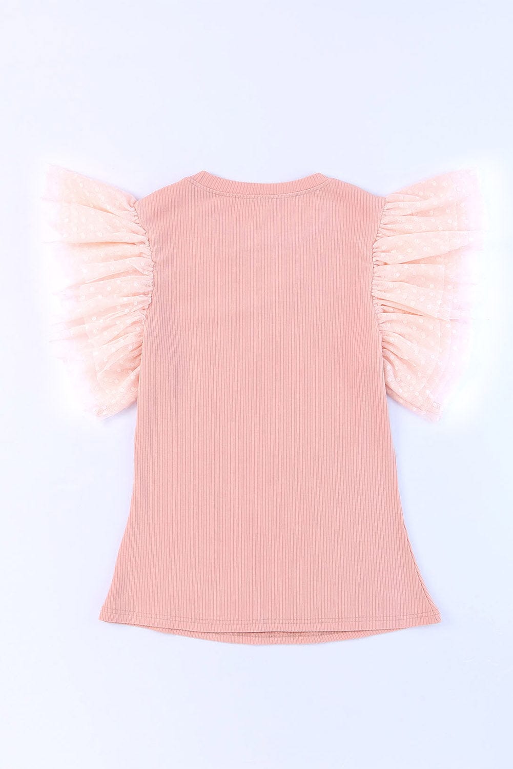 Pink Sheer Mesh Sleeve Ribbed Knit Top