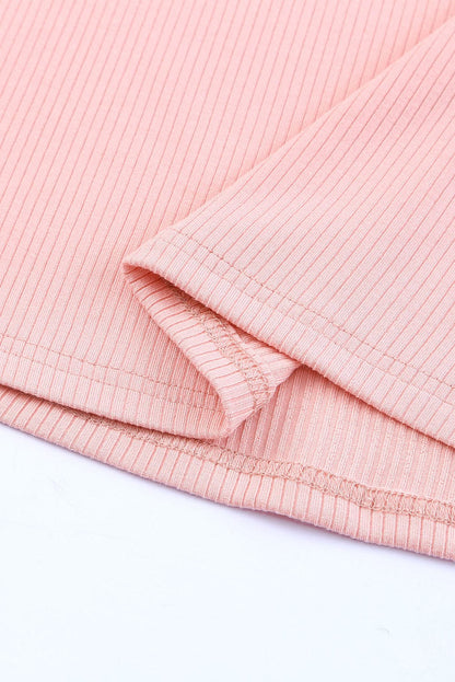Pink Sheer Mesh Sleeve Ribbed Knit Top