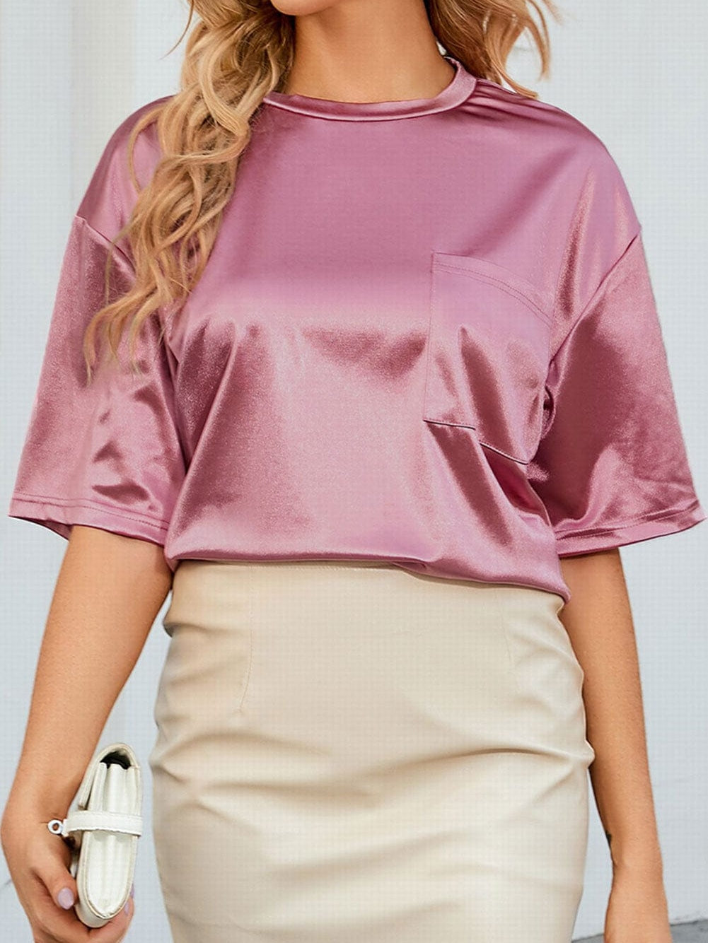 Pink Silky Oversized Pocket Tee