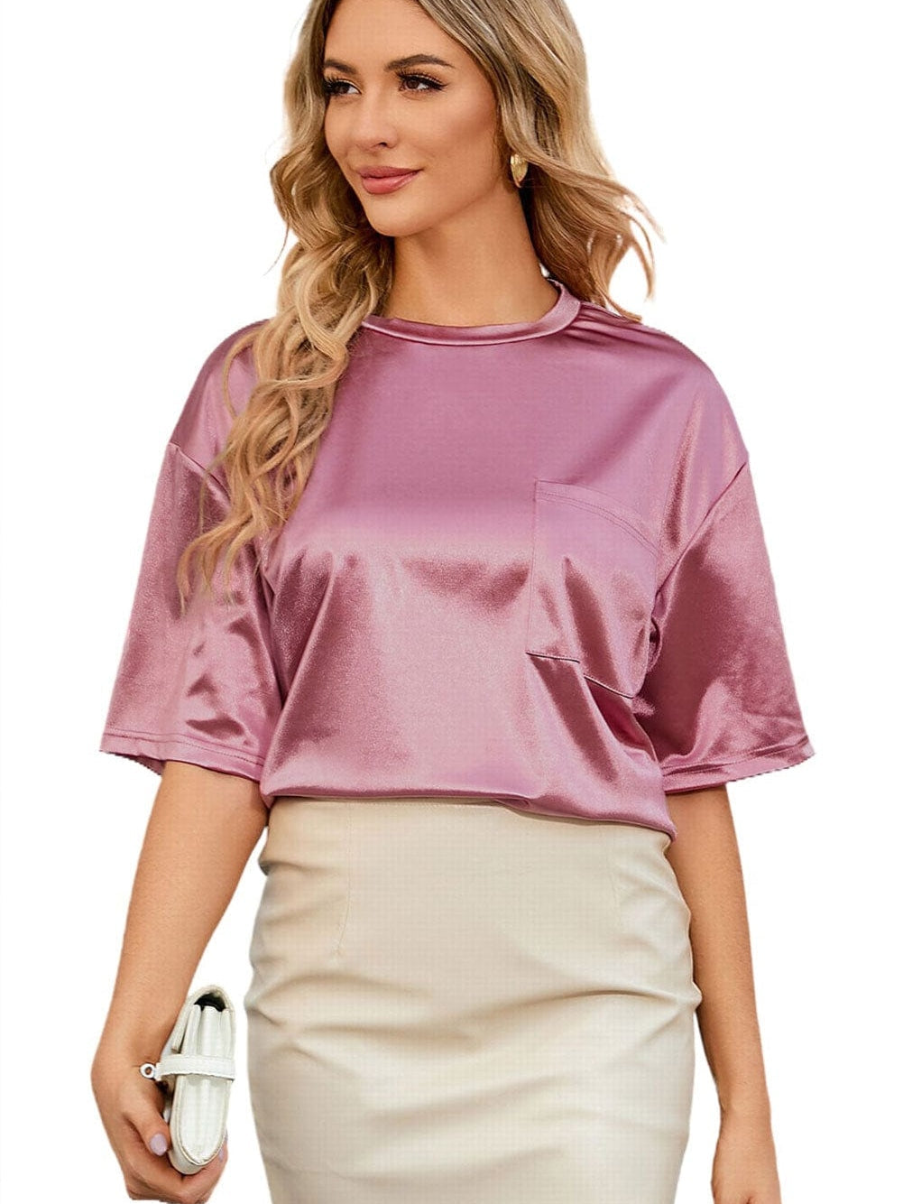 Pink Silky Oversized Pocket Tee