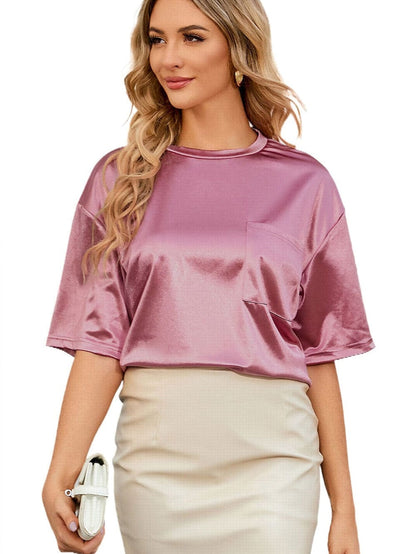 Pink Silky Oversized Pocket Tee