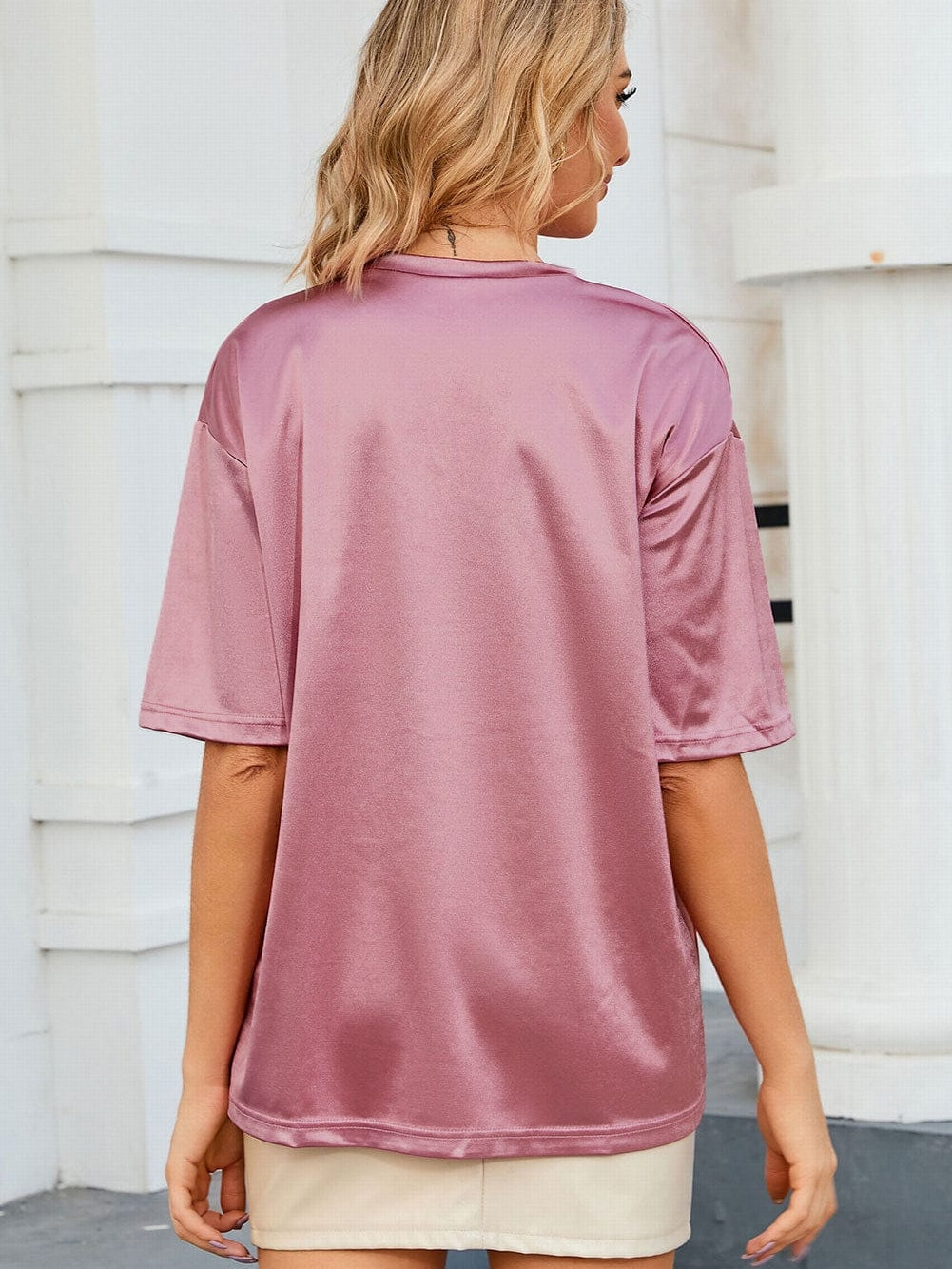 Pink Silky Oversized Pocket Tee