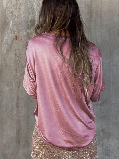 Pink Silky Oversized Pocket Tee