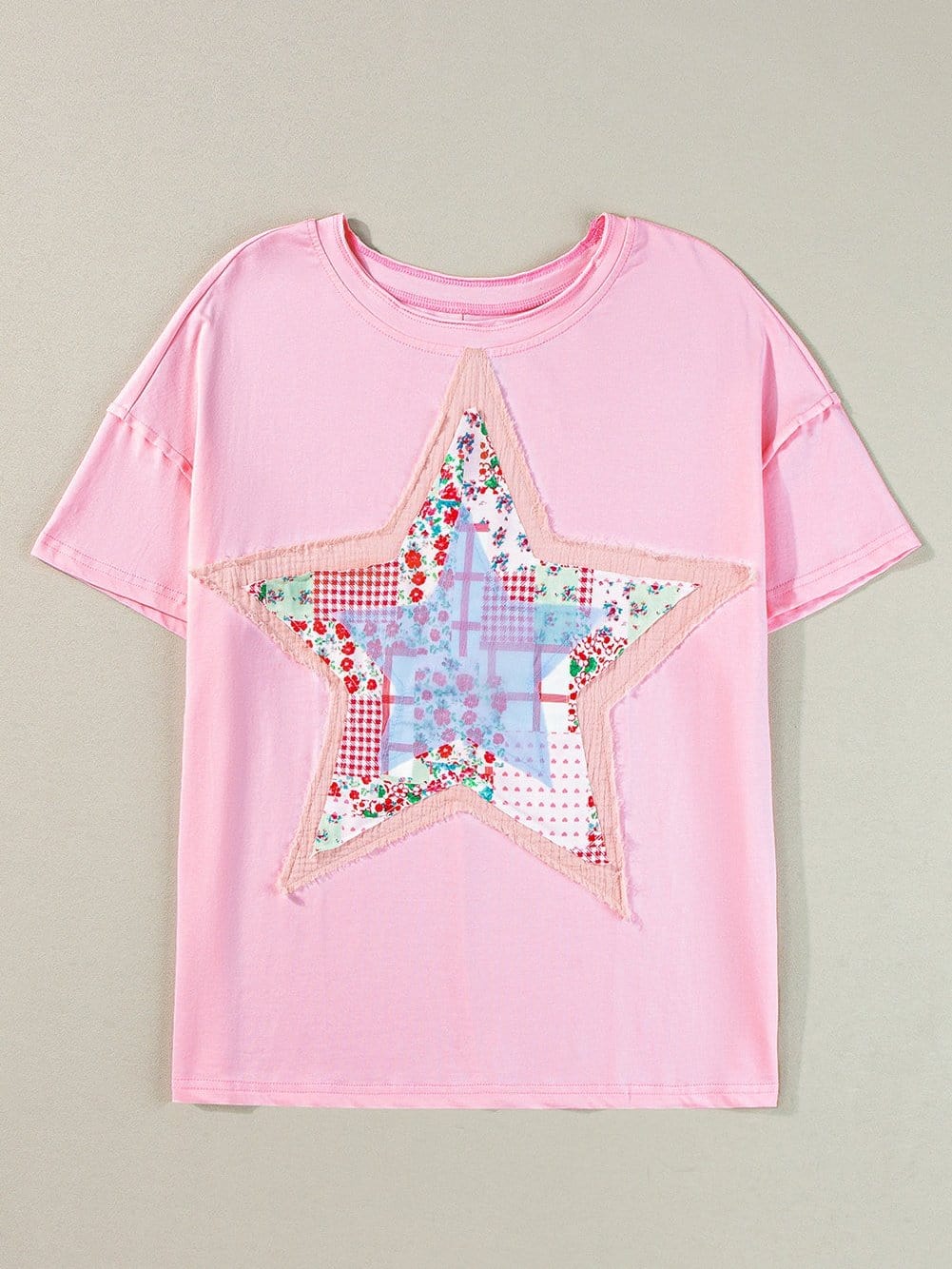 Pink Star Patchwork Relaxed Fit Tee