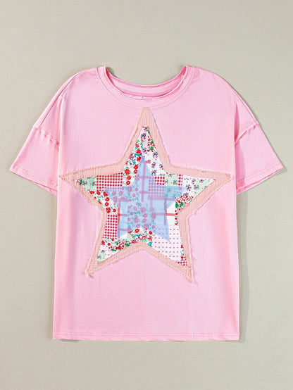 Pink Star Patchwork Relaxed Fit Tee
