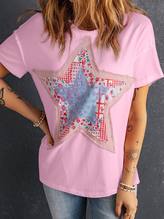 Pink Star Patchwork Relaxed Fit Tee