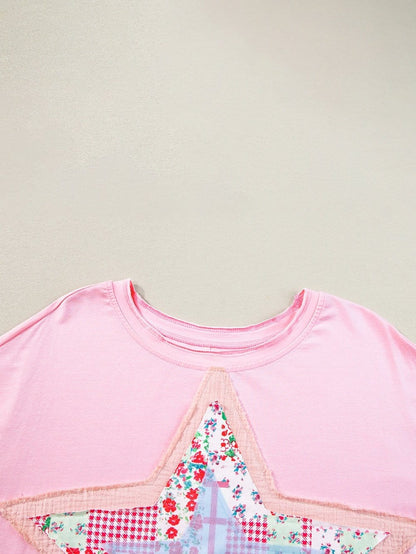 Pink Star Patchwork Relaxed Fit Tee