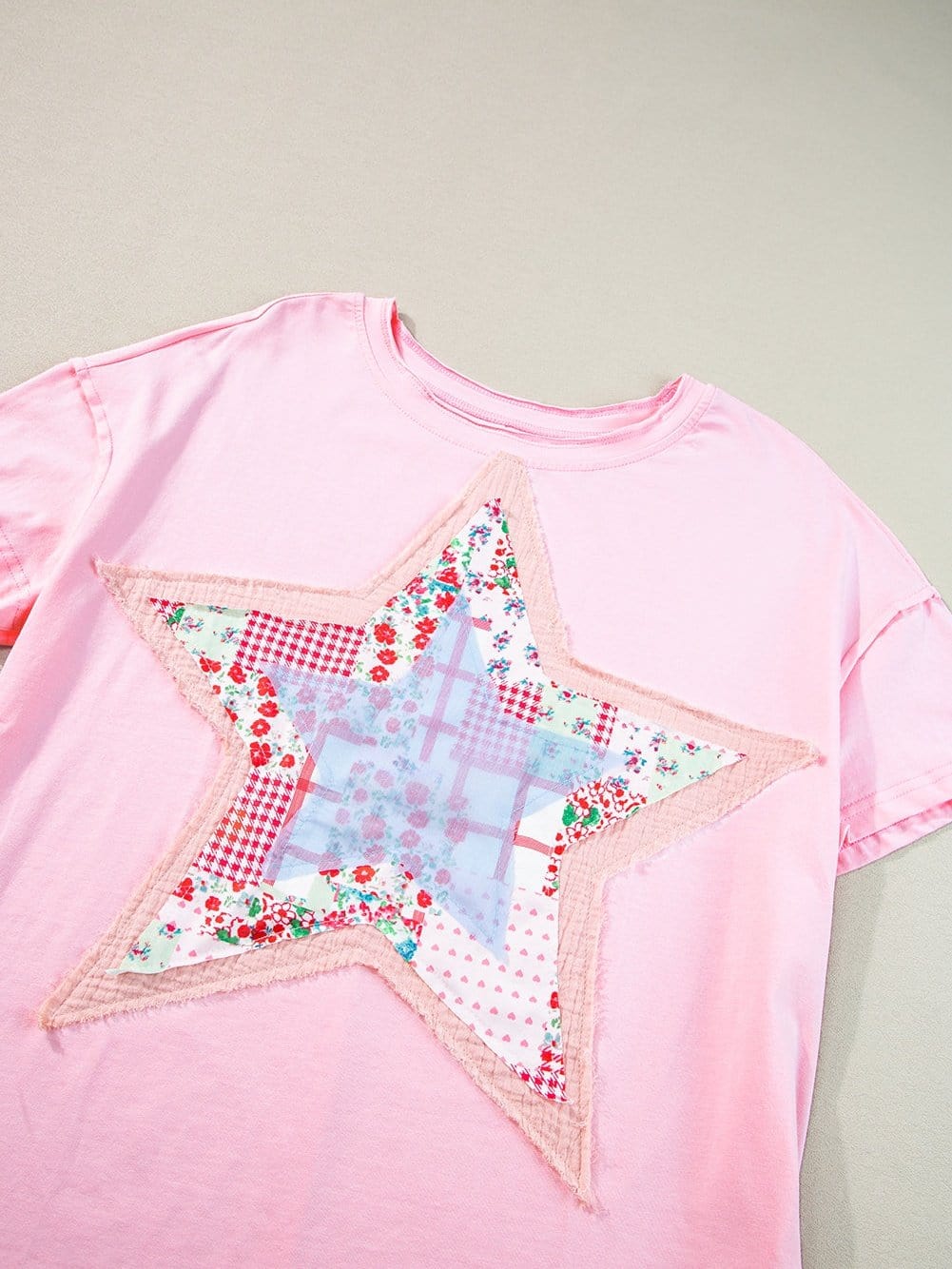 Pink Star Patchwork Relaxed Fit Tee