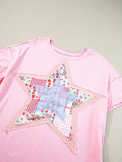 Pink Star Patchwork Relaxed Fit Tee