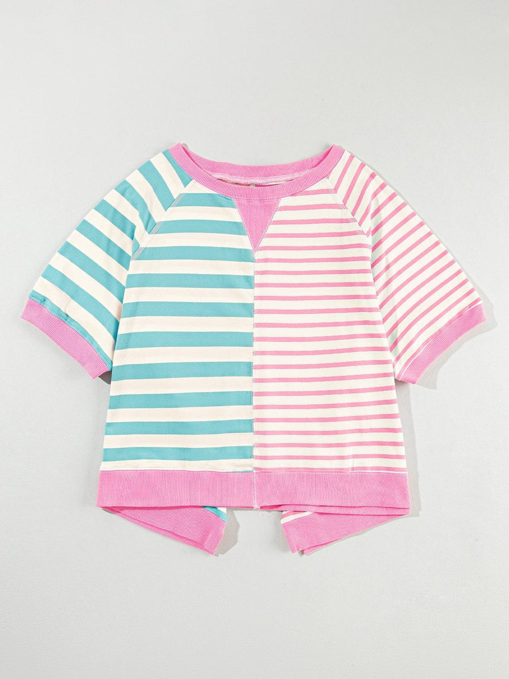 Pink Striped Color Block Oversized Tee