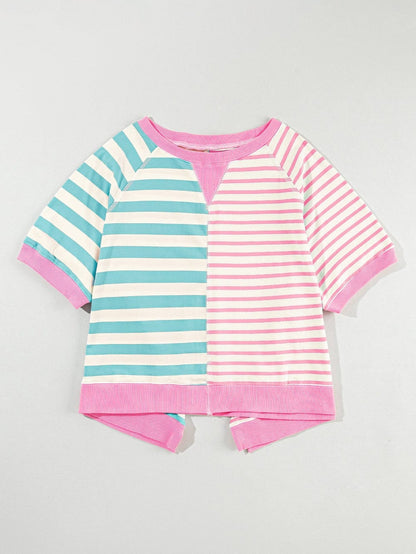 Pink Striped Color Block Oversized Tee