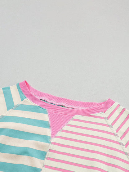 Pink Striped Color Block Oversized Tee