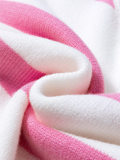 Pink Striped Drop Shoulder Short Sleeve Knit Top