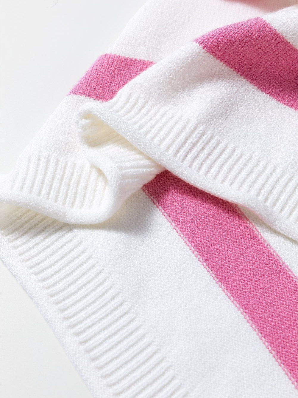 Pink Striped Drop Shoulder Short Sleeve Knit Top