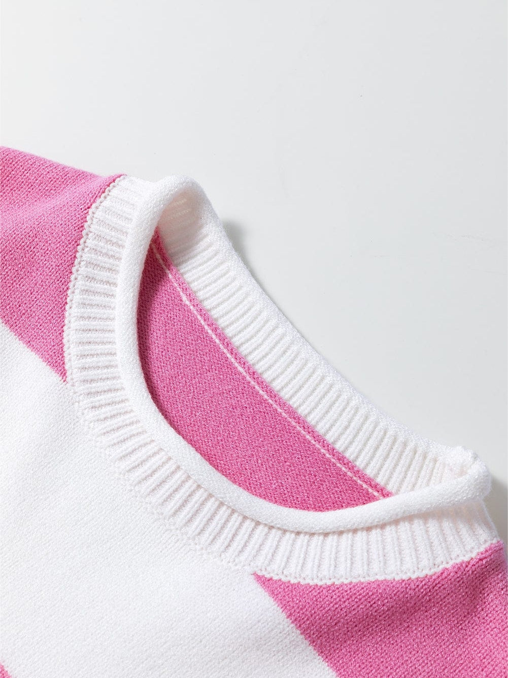 Pink Striped Drop Shoulder Short Sleeve Knit Top
