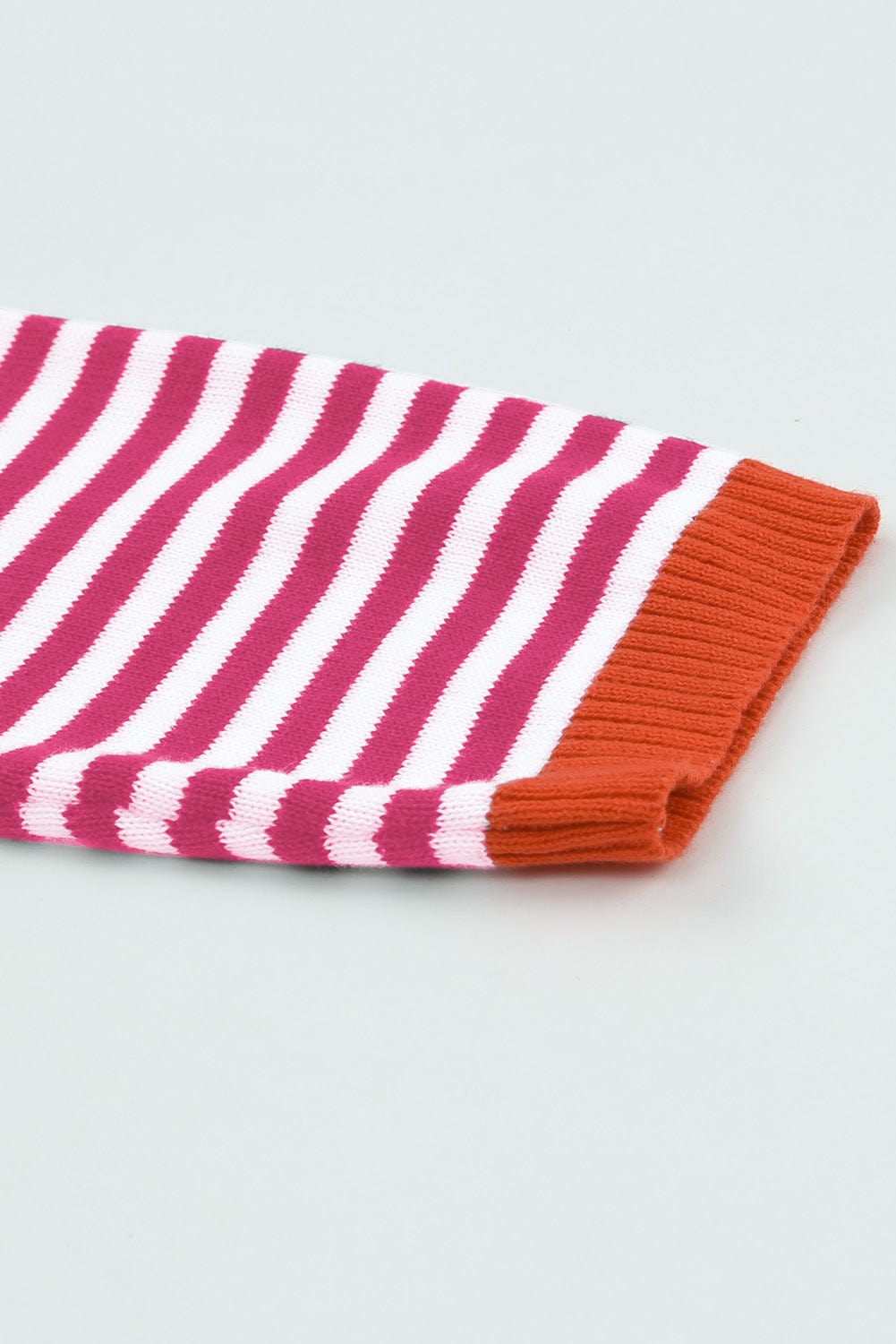 Pink Striped Drop Shoulder Sweater with Contrast Trim