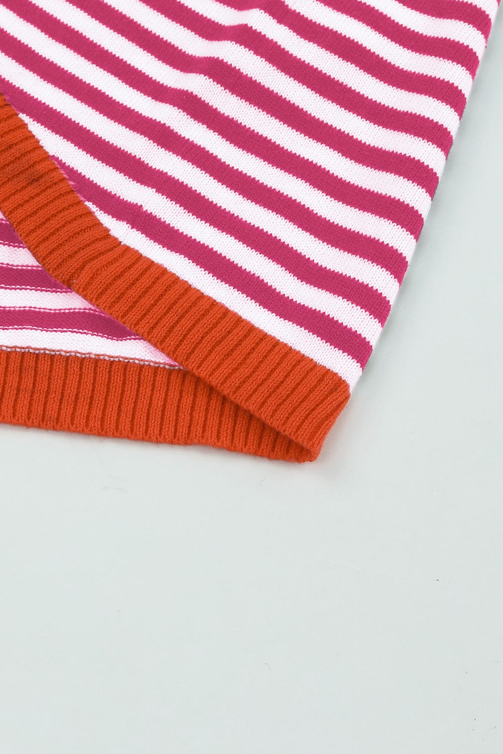 Pink Striped Drop Shoulder Sweater with Contrast Trim