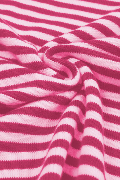Pink Striped Drop Shoulder Sweater with Contrast Trim
