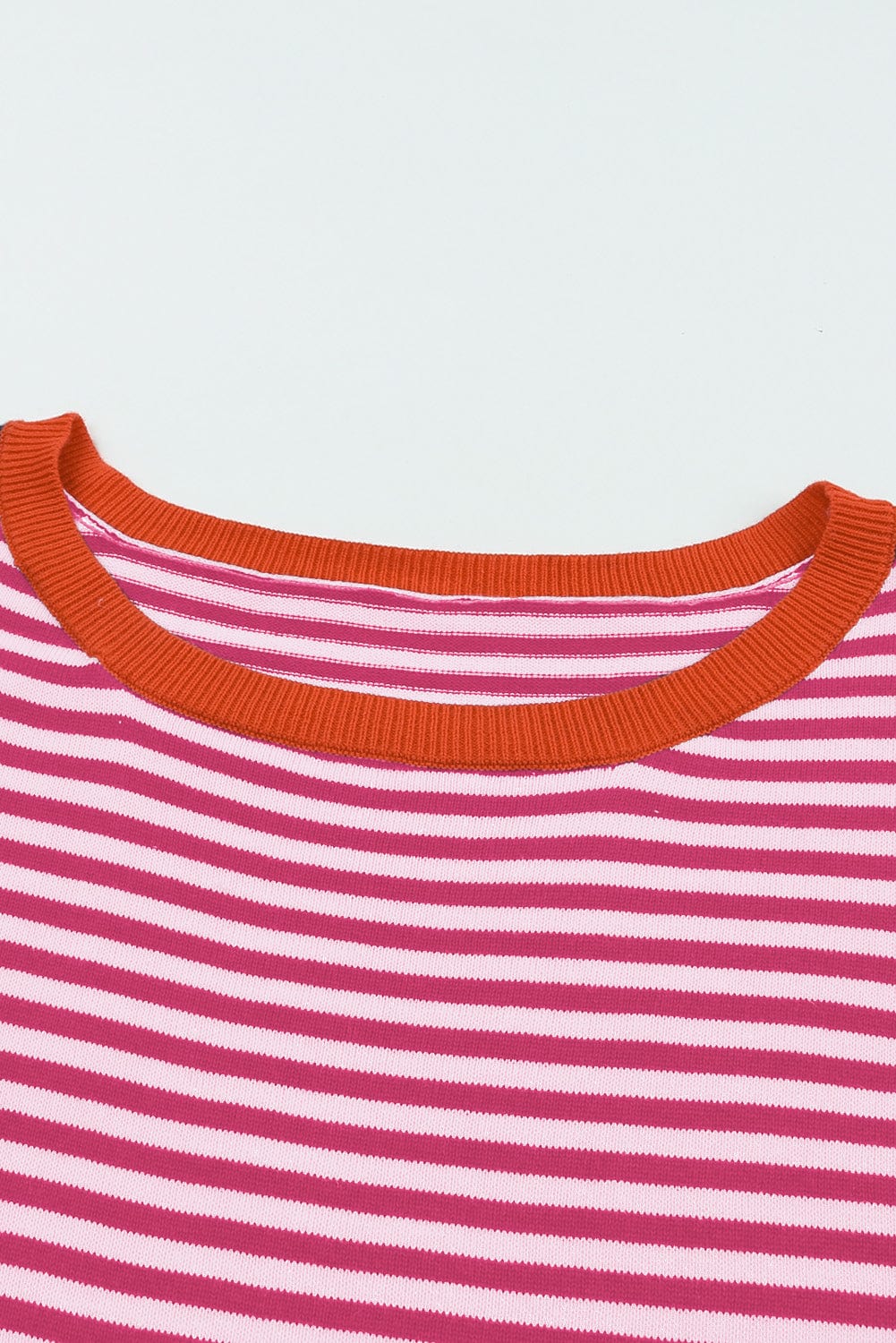 Pink Striped Drop Shoulder Sweater with Contrast Trim