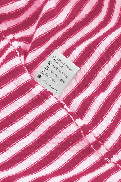 Pink Striped Drop Shoulder Sweater with Contrast Trim