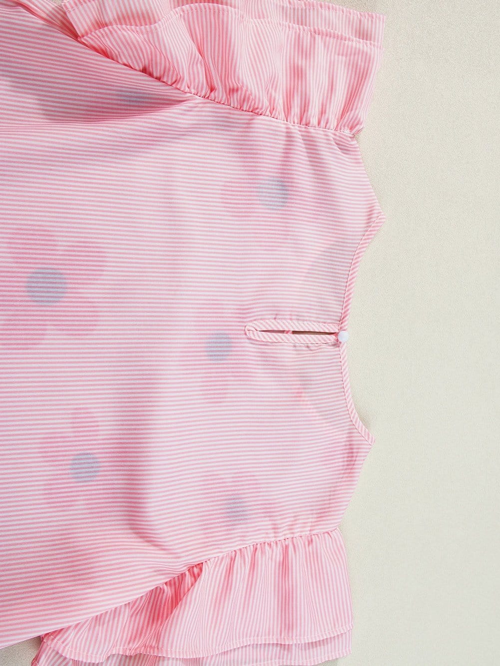 Pink Striped Floral Print Flutter Sleeve Blouse