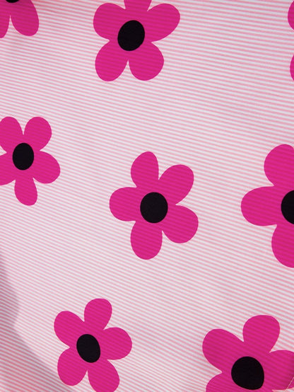 Pink Striped Floral Print Flutter Sleeve Blouse