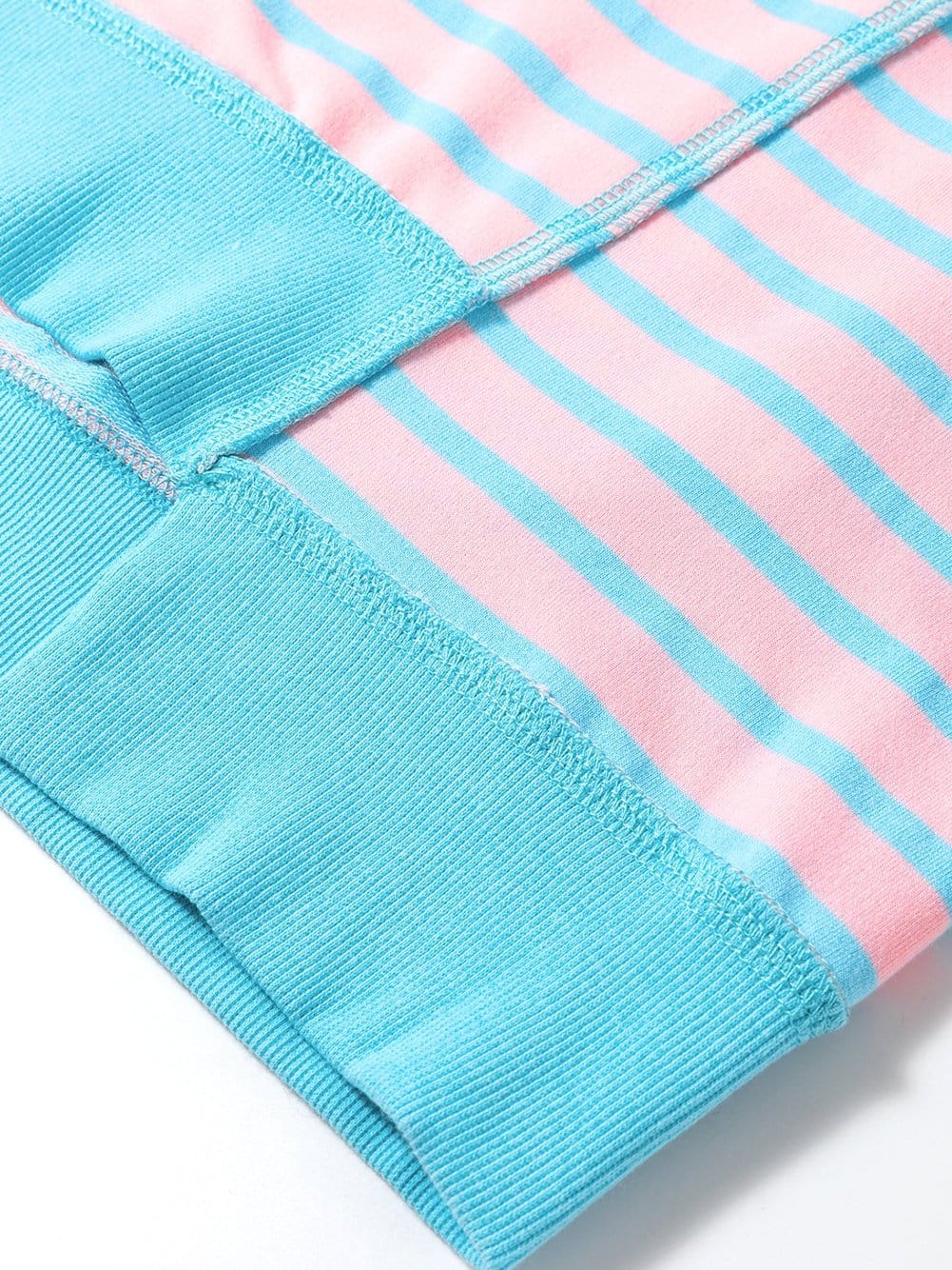 Pink Striped High Low T-Shirt with Exposed Seams and Contrast Trim