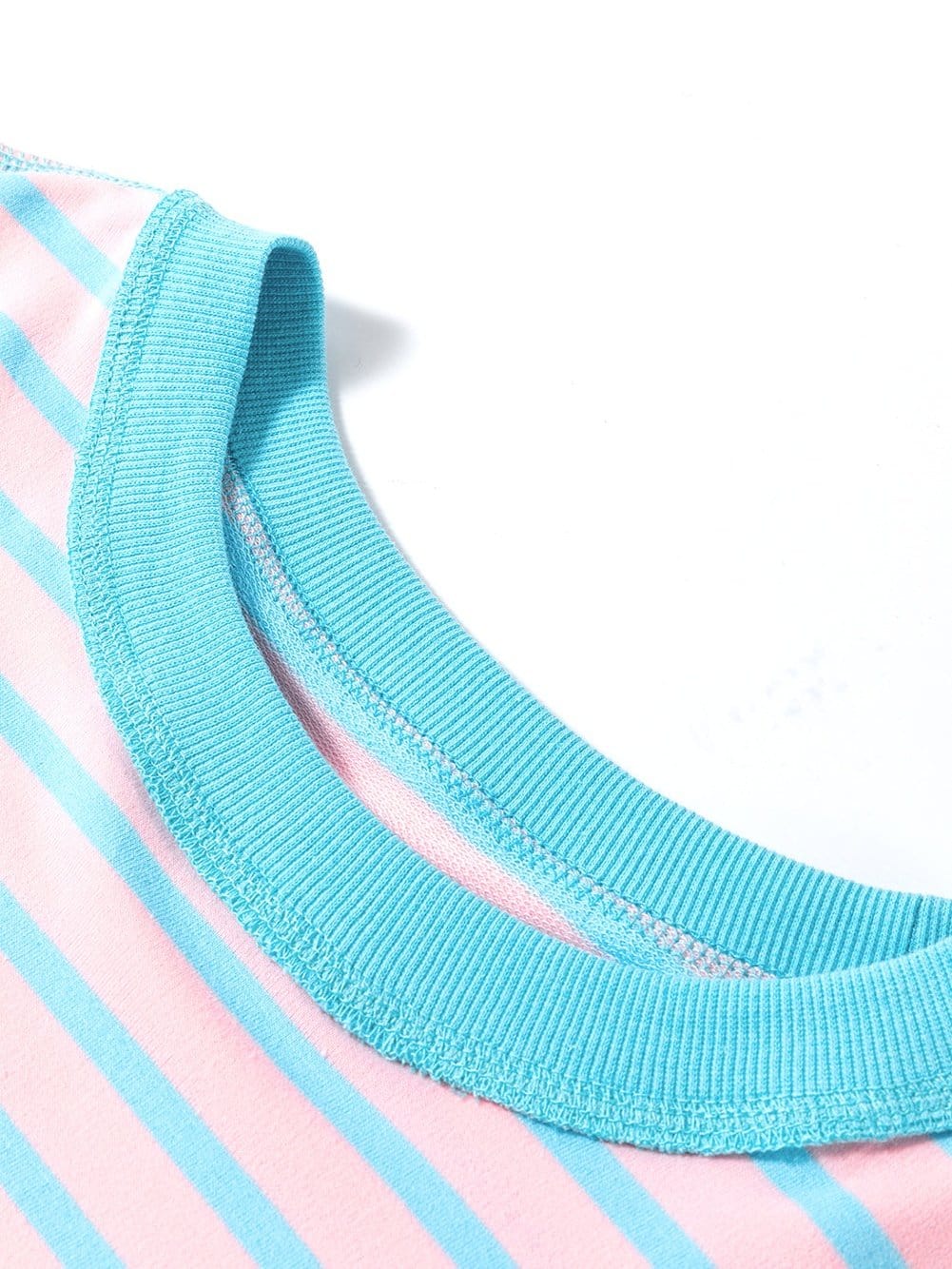 Pink Striped High Low T-Shirt with Exposed Seams and Contrast Trim