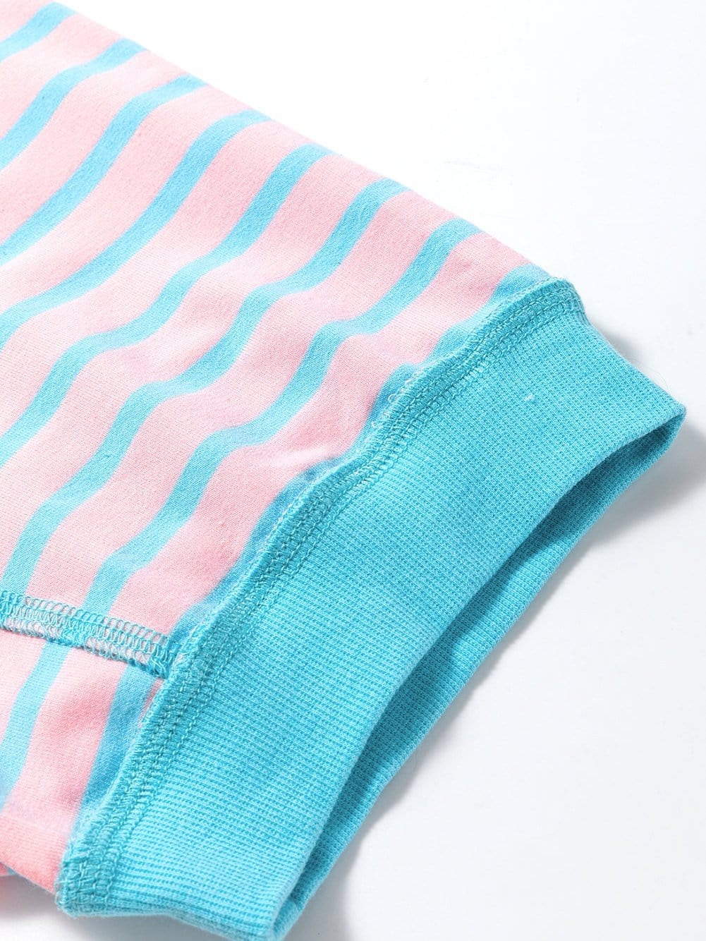 Pink Striped High Low T-Shirt with Exposed Seams and Contrast Trim