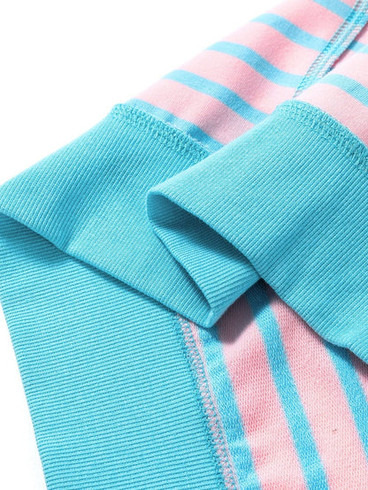 Pink Striped High Low T-Shirt with Exposed Seams and Contrast Trim