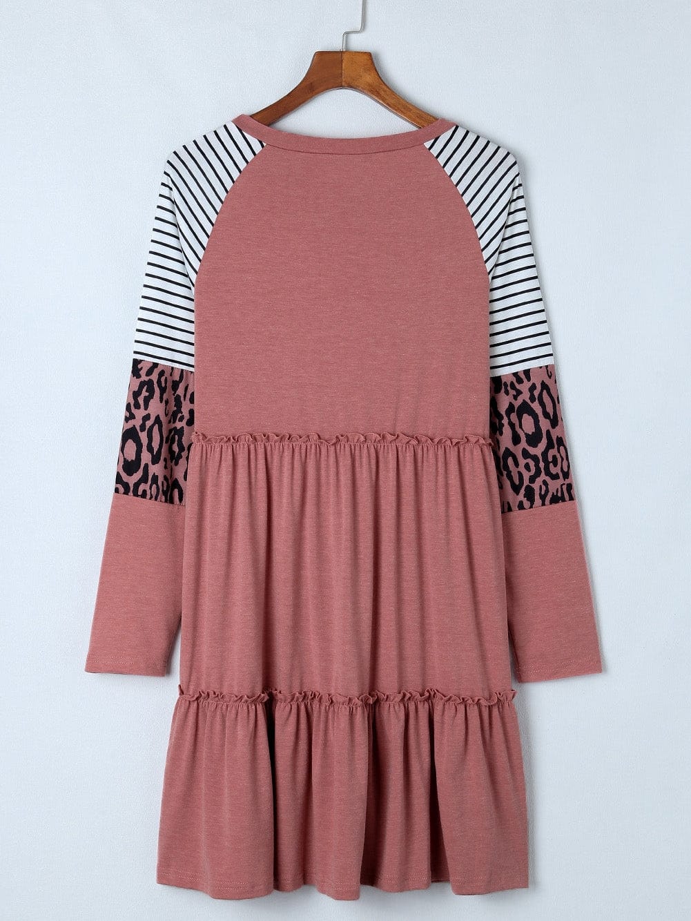 Pink Striped Leopard Patchwork Knee-Length Shift Dress