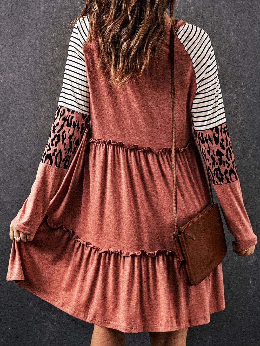 Pink Striped Leopard Patchwork Knee-Length Shift Dress