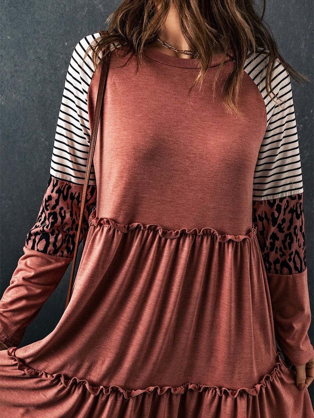 Pink Striped Leopard Patchwork Knee-Length Shift Dress