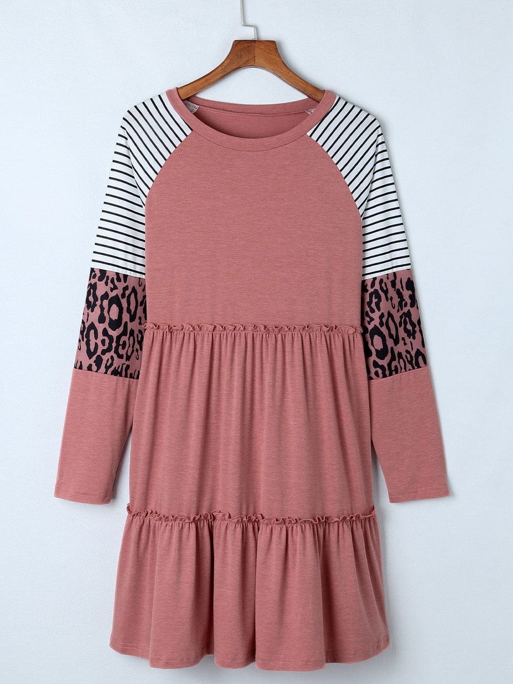 Pink Striped Leopard Patchwork Knee-Length Shift Dress