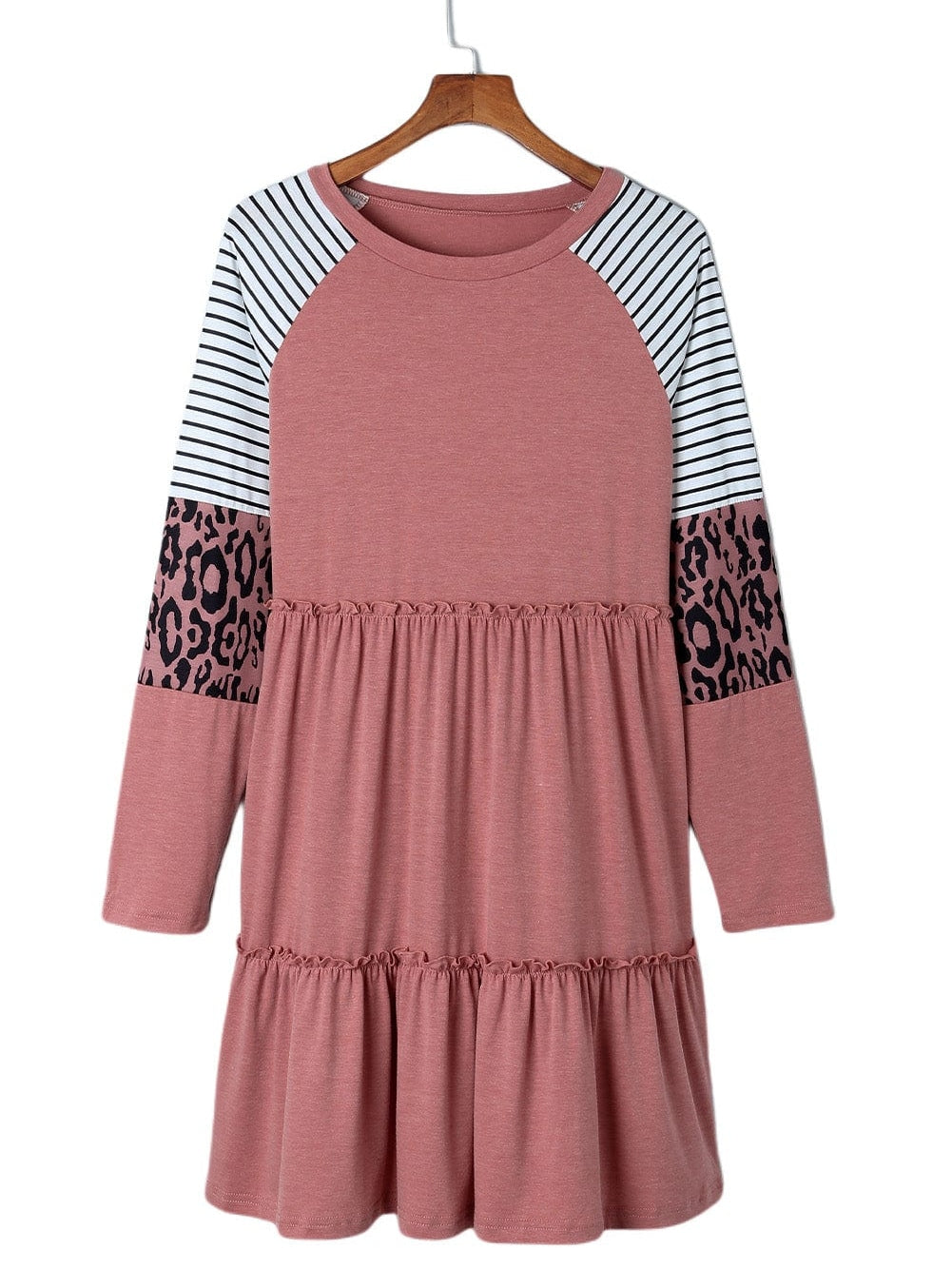 Pink Striped Leopard Patchwork Knee-Length Shift Dress