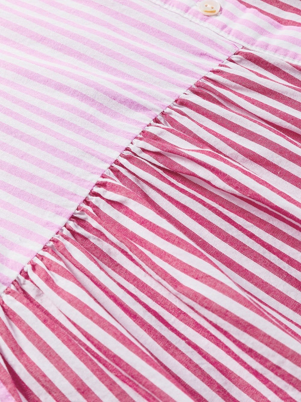 Pink Striped Patchwork Ruffle Hem Button-down Blouse