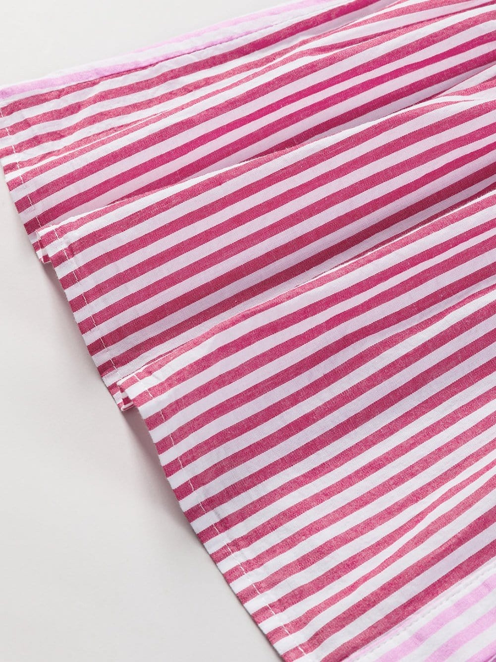 Pink Striped Patchwork Ruffle Hem Button-down Blouse