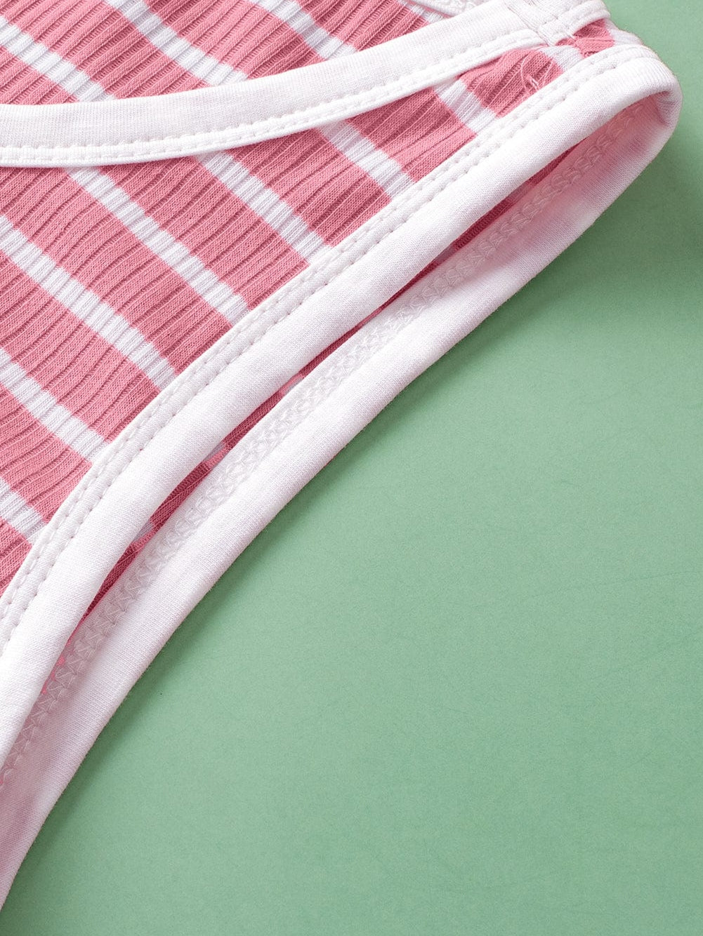 Pink Striped Sleeveless Round Neck Top with Colorblock Detail