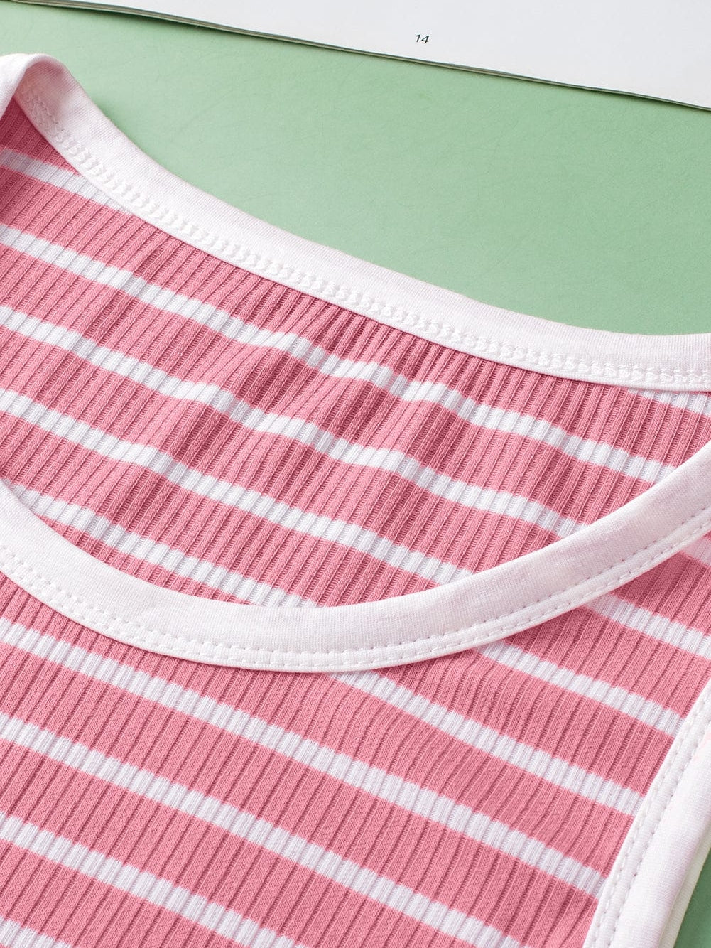 Pink Striped Sleeveless Round Neck Top with Colorblock Detail